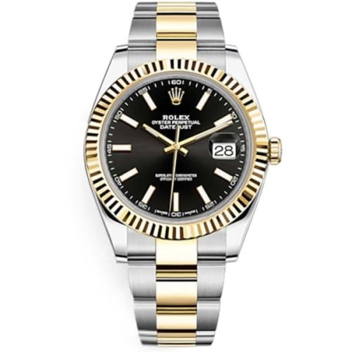 Rolex Oyster Perpetual Datejust 41 Watch, two-tone Oyster bracelet, Black dial, Fluted Bezel