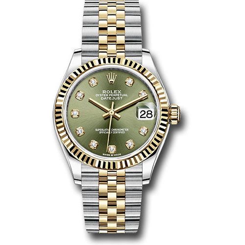 Rolex Steel and Yellow Gold Datejust 31 Watch - Fluted Bezel - Olive Green Diamond Dial - Jubilee Bracelet - 278273 ogdj