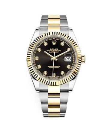 Rolex Oyster Perpetual Datejust 41 Watch, Black dial set with diamonds, Two-tone Oyster bracelet,