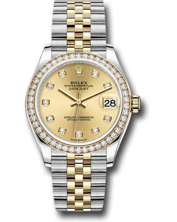 Rolex Steel and Yellow Gold Datejust 31 Watch - Diamond Bezel - Champagne Diamond Dial - Jubilee Bracelet - 278383RBR chdj