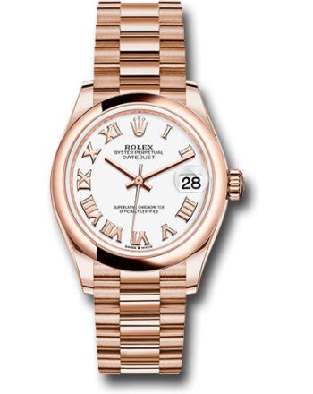 Rolex Everose Gold Datejust 31 Watch - Domed Bezel - White Roman Dial - President Bracelet - 278245 wrp
